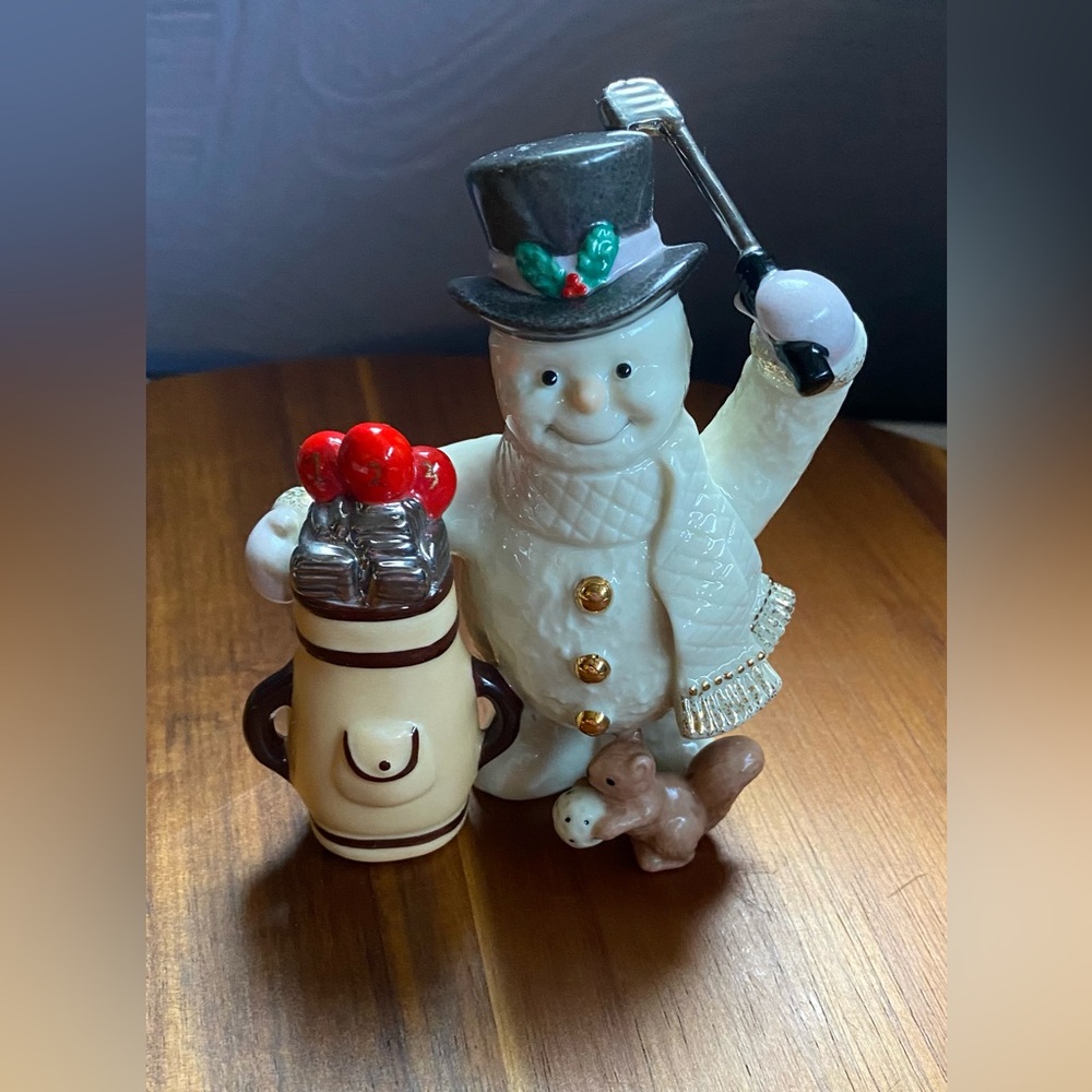 Lenox Golfing Snowman with Squirrel Caddy porcelain collectible- retired series